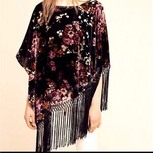 Anthropologie fringe velvet poncho 